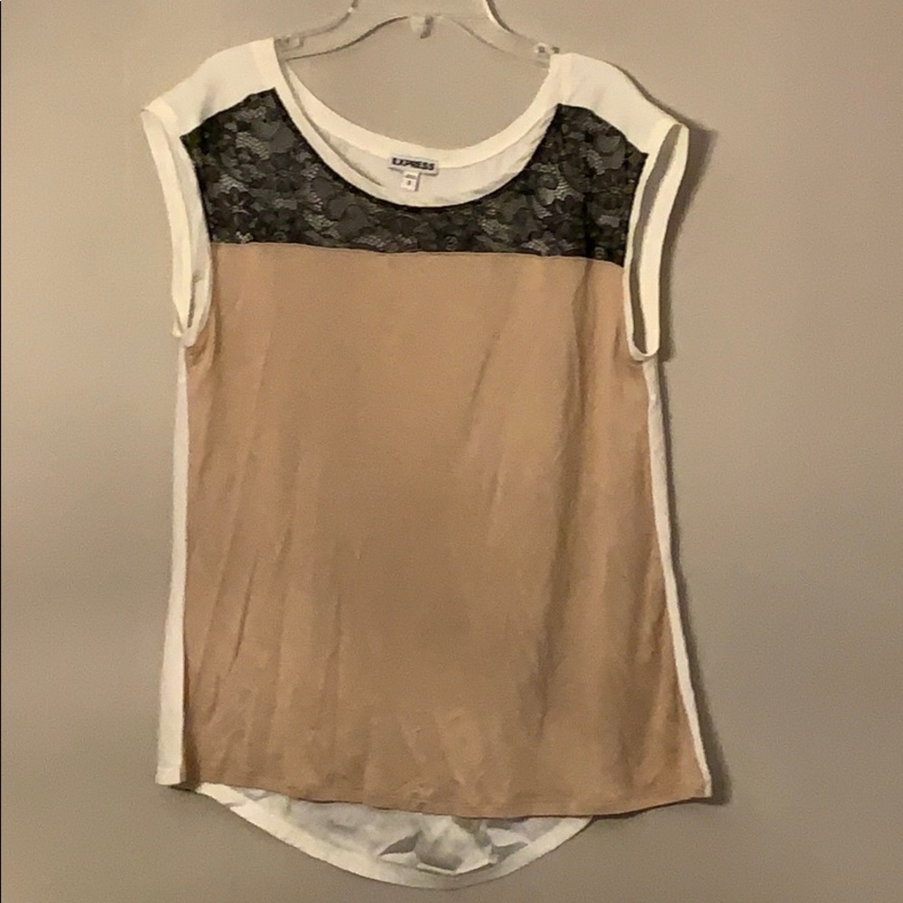 EXPRESS Top tan white lace black